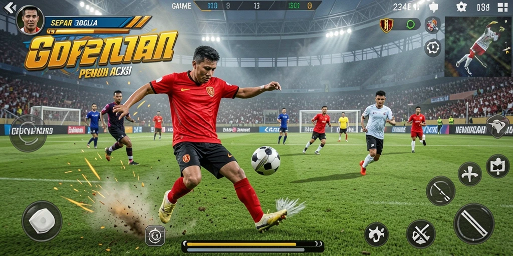 Tampilan nyata dari pemain dalam pertandingan sepak bola yang mendebarkan.