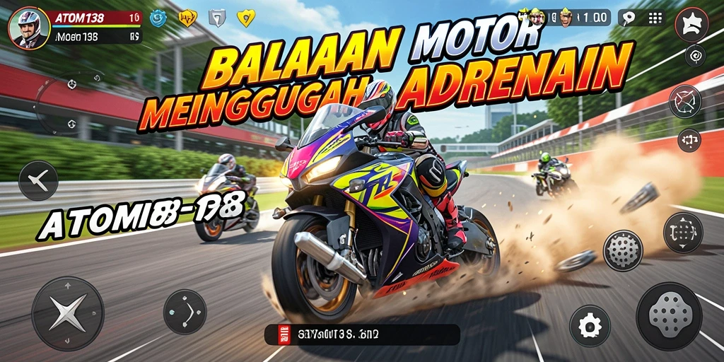 Screenshot ATOM138 menampilkan aksi balapan motor yang intens.