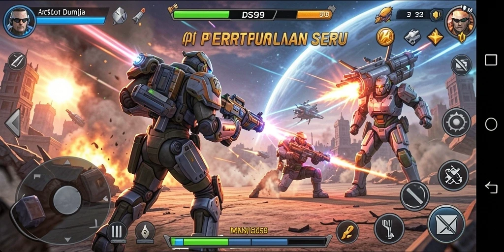 Tangkapan layar DS99 menunjukkan pertarungan dinamis yang intens.