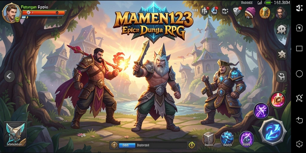 Screenshot gameplay MAMEN123 menampilkan pertarungan epik dan eksplorasi dunia RPG.