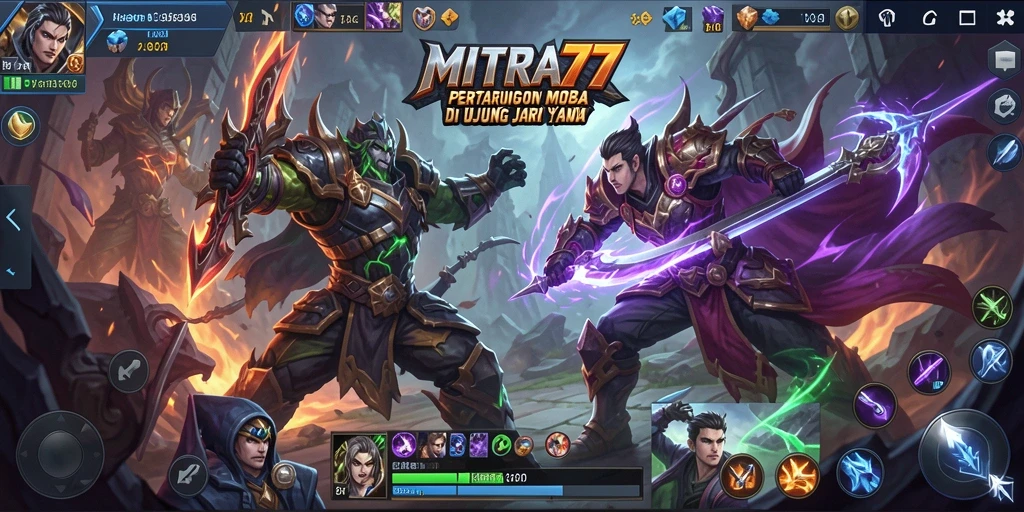 Gameplay seru MITRA77 dengan aksi MOBA yang mendebarkan.