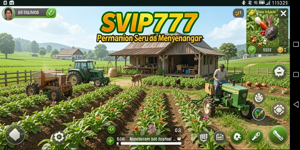 Tampilan gameplay <strong>SVIP777</strong> yang menarik dengan ladang hijau subur.