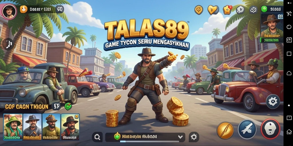 Screenshot TALAS89 menampilkan gameplay seru mengelola bisnis Tycoon.