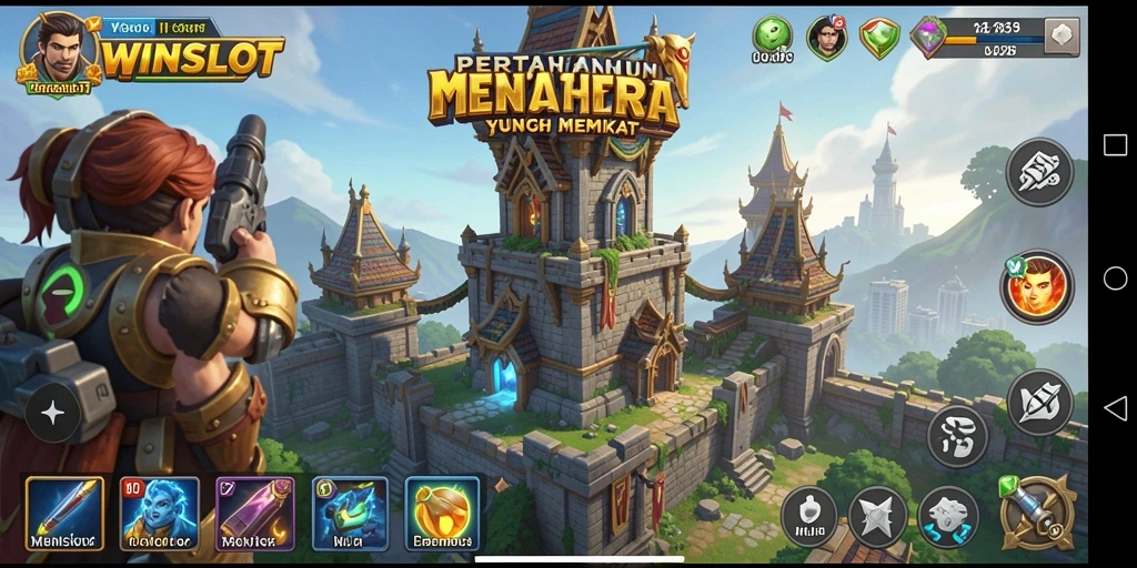 Tangkapan layar menunjukkan serangan menara melawan gelombang musuh.